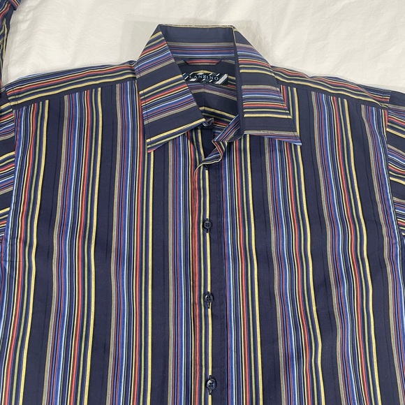 Lanzino Mens Multicolor Striped Long Sleeve Button Up Shirt Size M - Picture 4 of 13